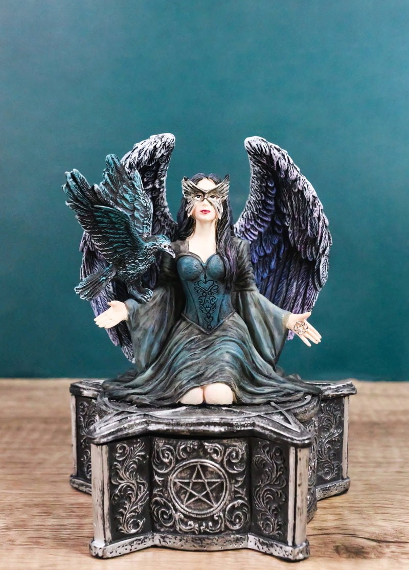 Gothic Fairy Queen With Raven Crow On Pentagram Star Decorative Box Figurine