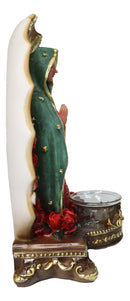 Our Blessed Mother Mary Lady of Guadalupe With Roses Candleholder Figurine 11"H