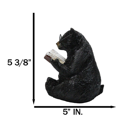 Rustic Forest Western Bookworm Black Bear with Glasses Reading Book Figurine