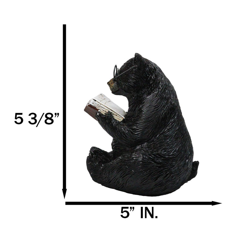 Rustic Forest Western Bookworm Black Bear with Glasses Reading Book Figurine