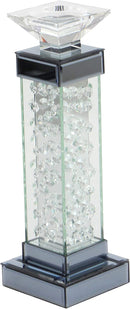 Modern Chic Beveled Floating Crystals Glass and Metal Pillar Candle Holder 15"H