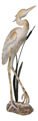 Large Marine Majestic Heron In Reeds Distressed Faux Wood Finish Sculpture 24"H
