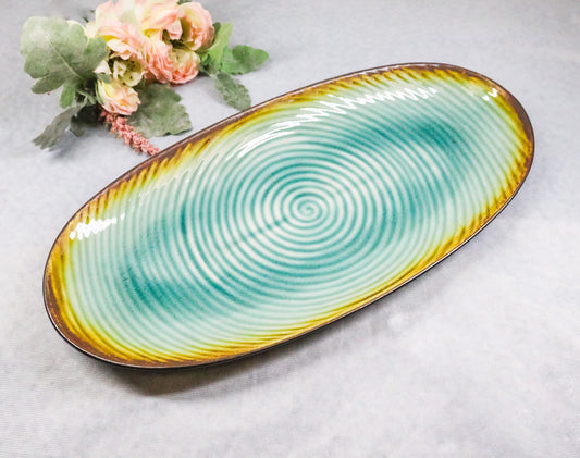 Green Midori Kannyu Collection Ceramic Oblong Shape 16" Long Serving Platter