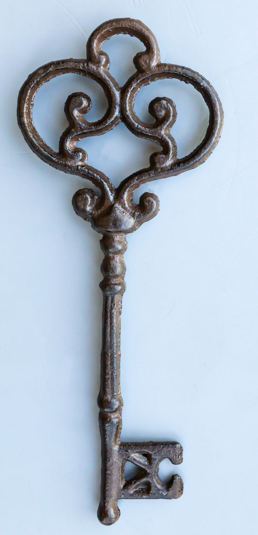 Set of 6 Rustic Vintage Cast Iron Antique Heart Scroll Victorian Keys Wall Decor - Ebros Gift