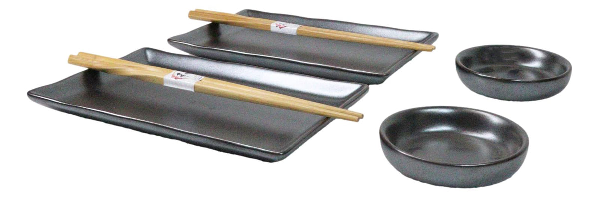 Tetsu Kesho Porcelain Sushi Plates Sauce Dishes Chopsticks Dinnerware Set For 2