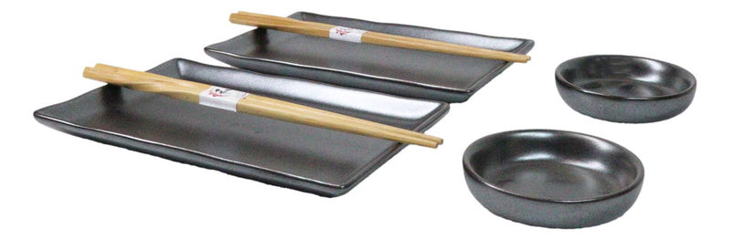 Tetsu Kesho Porcelain Sushi Plates Sauce Dishes Chopsticks Dinnerware Set For 2