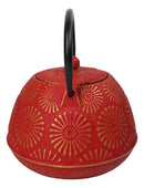 Red Gold Kiku Chrysanthemum Floral Design Large Cast Iron Tetsubin Teapot 40oz