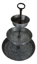 Rustic Farmhouse 3 Tiered Tabletop Galvanized Metal Serving Tray With Handle