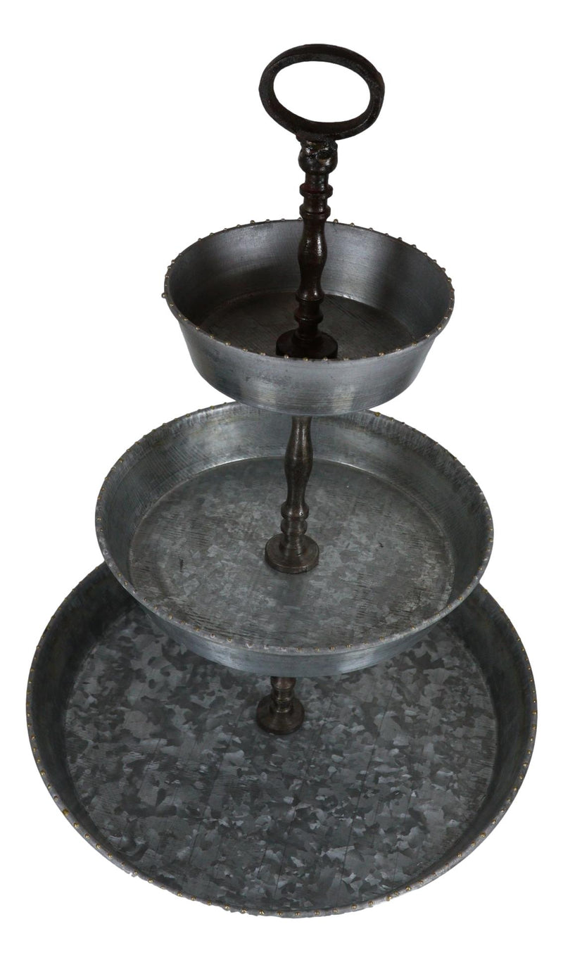 Rustic Farmhouse 3 Tiered Tabletop Galvanized Metal Serving Tray With Handle