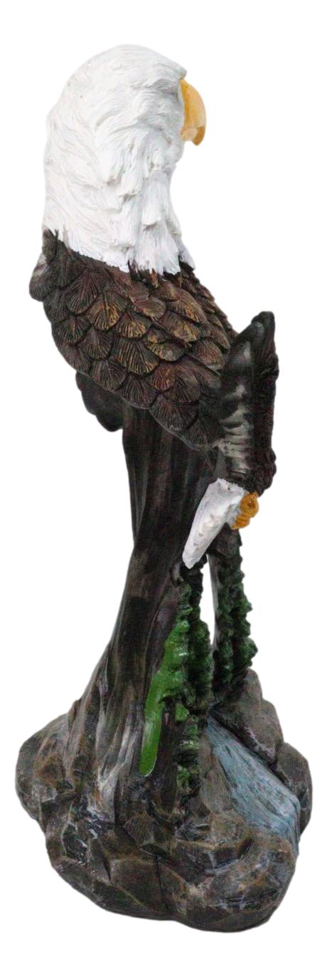 Bald Eagle Bust with Soaring Eagle Over Pine Forest Figurine Patriotic American