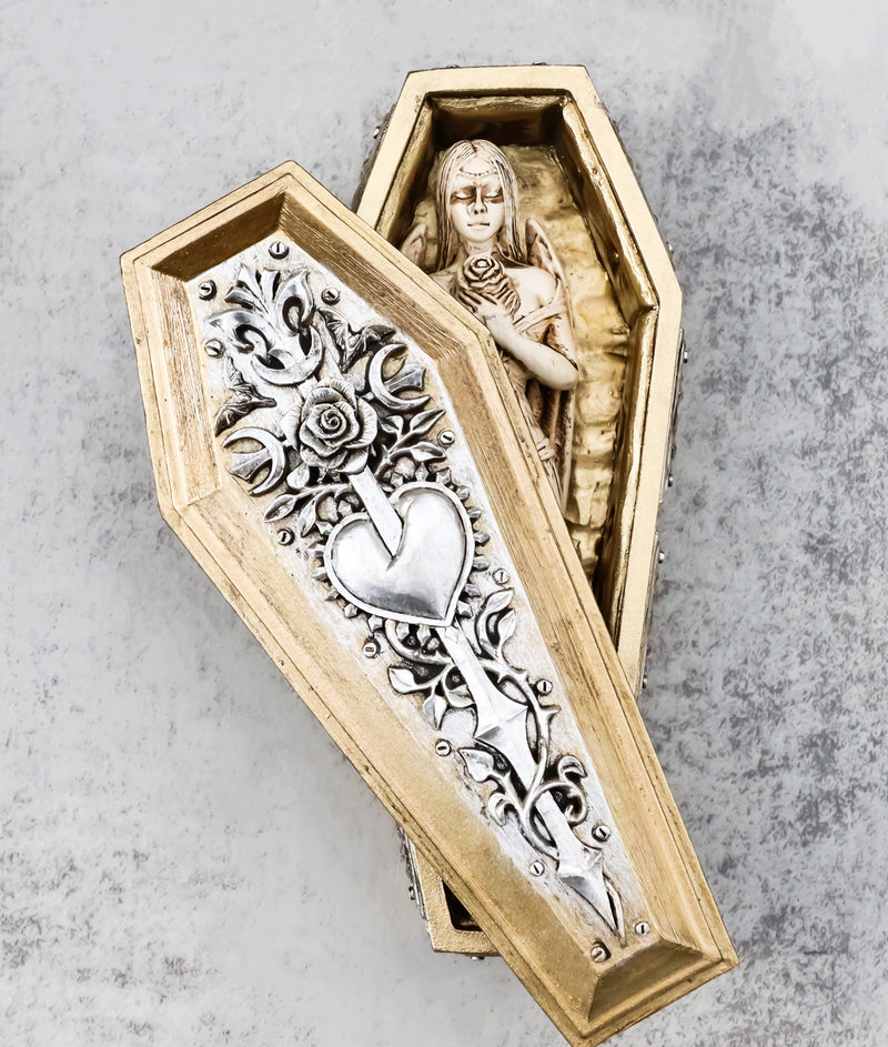 Vampiress Dracula Queen Bride Figurine With Floral Heart Sword Coffin Casket Box