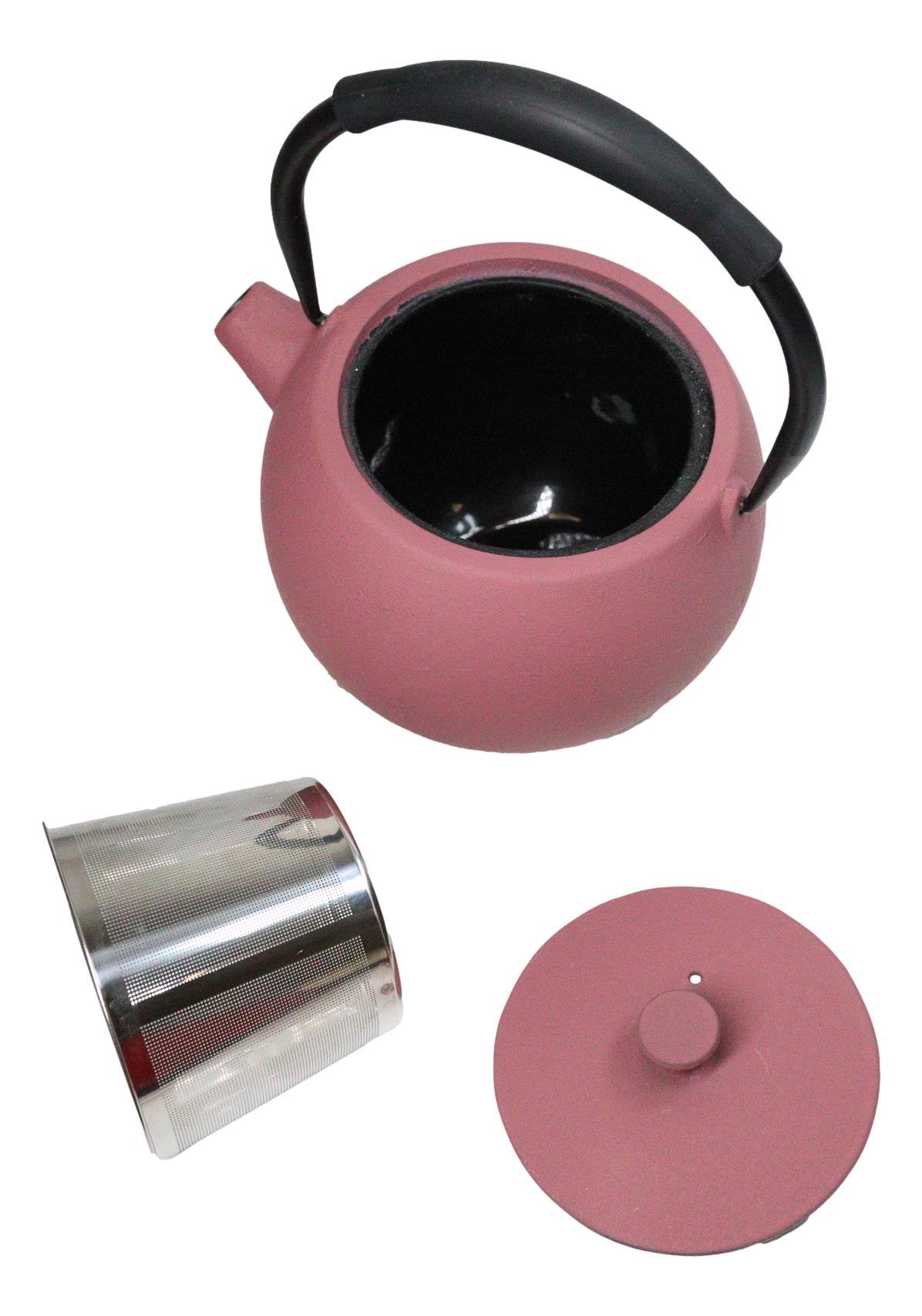 Pastel Pink Minimalistic Tilted Round Cast Iron Teapot 28oz Tea Pot With Handle