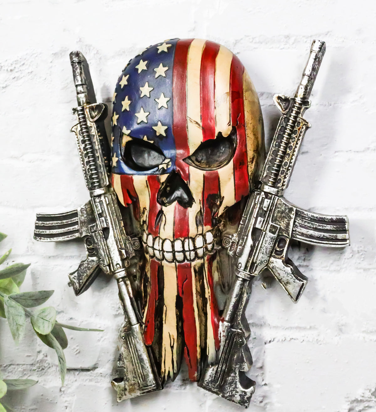 Military American Flag Star Spangled Banner Skull With 2 Gun Rifles Wall Decor