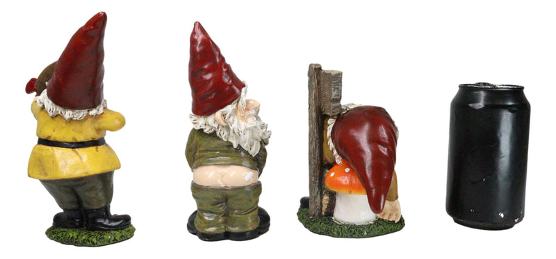 Set of 3 Forest Mischief Bad Naughty Gnomes Drunk Peeing and Pranking Figurines
