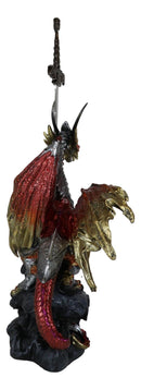 Red King's Knight Armored Dragon With Gothic Skull Sword Letter Opener Figurine