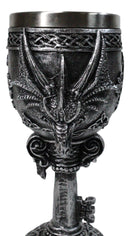 Medieval Gothic Twin Serpentine Dragons Wine Goblet Chalice With Celtic Knotwork