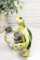 Marine Green Shell Sea Turtle Hugging Glass Salt Pepper Shakers Holder Figurine
