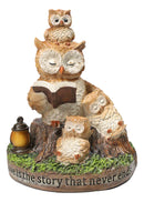 Bedtime Story Owl Mother & Owlets Figurine Owl Family Reading Book by Tree Stump