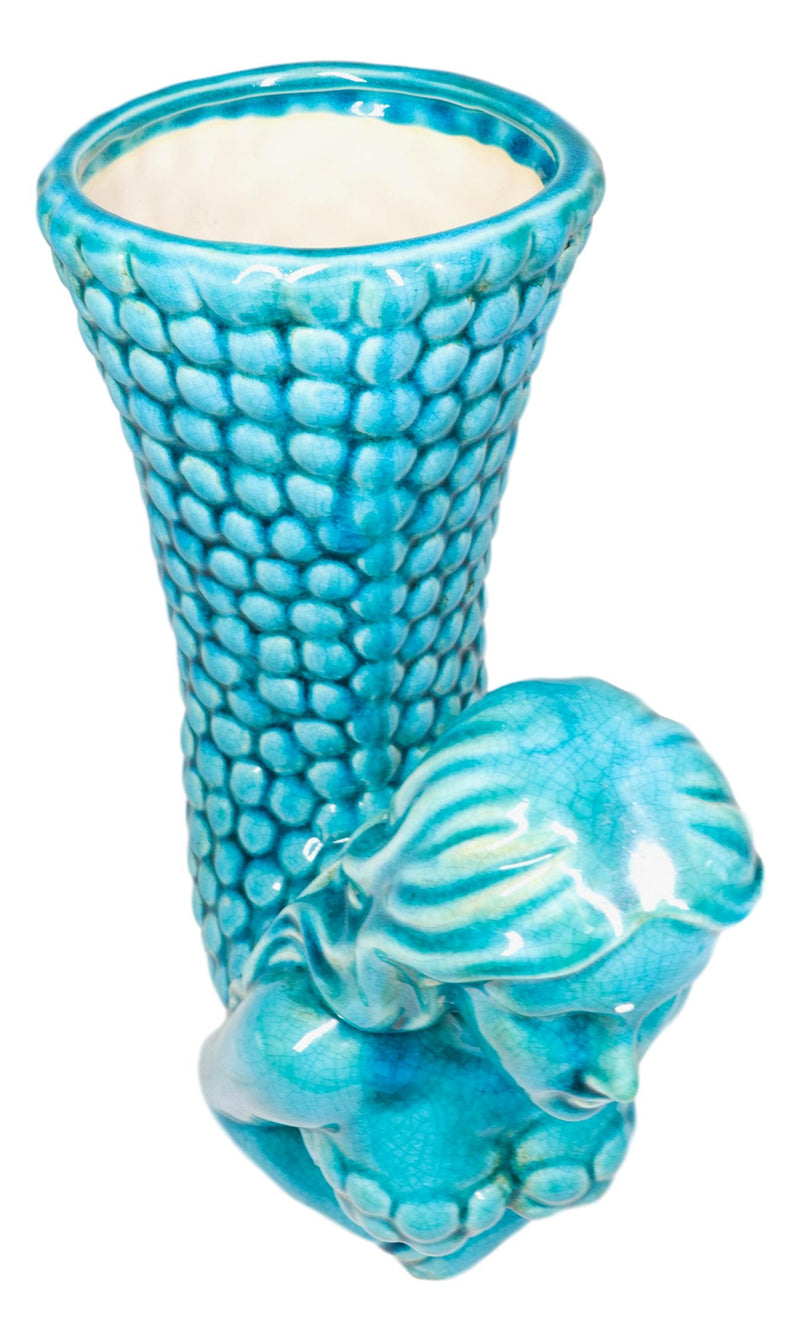 Ceramic Weathered Turquoise Mermaid Vase Planter Pot Utensil Or Wine Holder