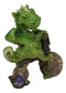 Fantasy Green Wyrmling Baby Dragon Riding A Wooden Log Cavebike Bicycle Figurine