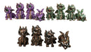 Set of 12 Metallic Purple Green & Black Mini Cyborg Steampunk Dragon Figurines