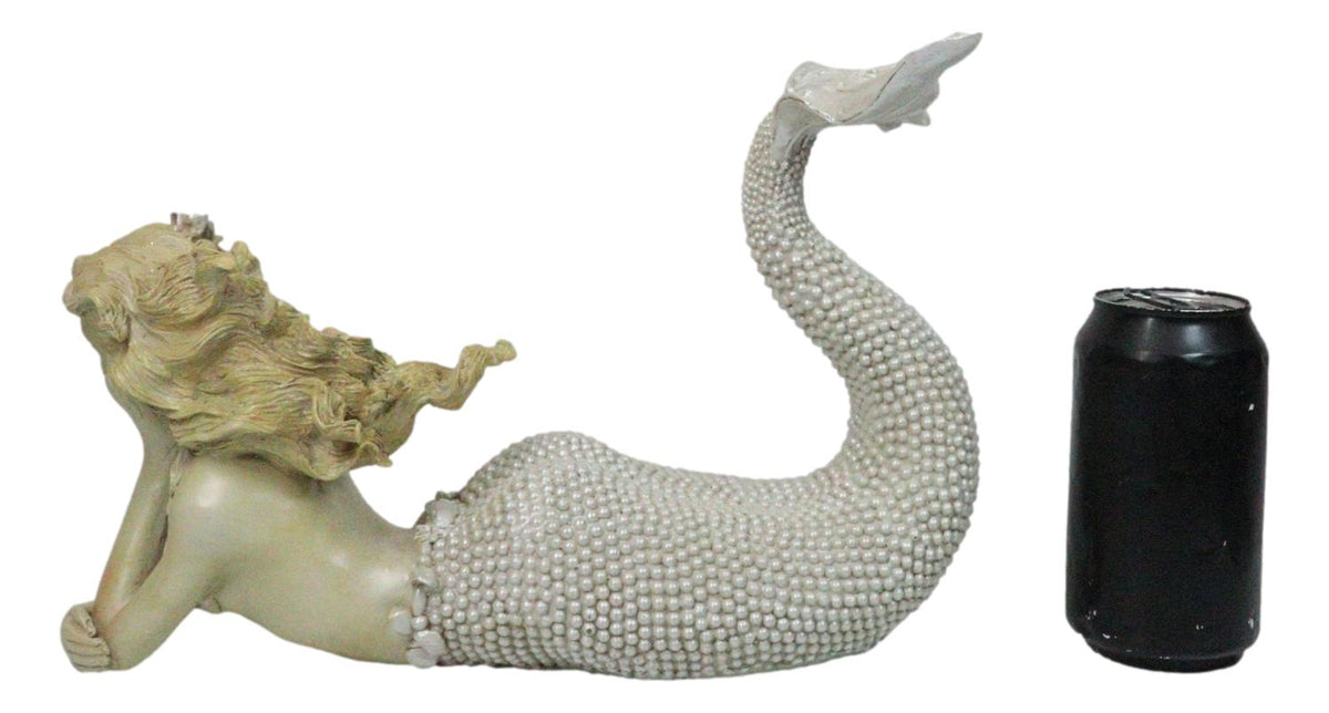 Nautical Marine Vintaged Pearly Mermaid Lying On Belly Daydreaming Figurine 13"L