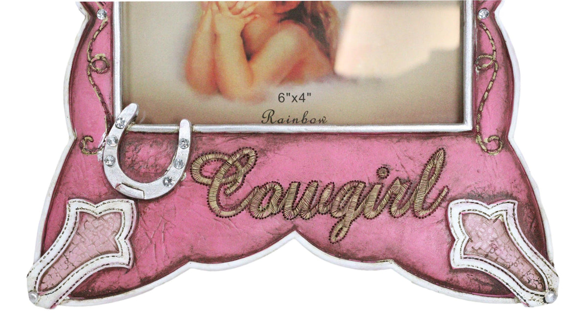 Western Cowgirl Pink Faux Leather Horseshoe Picture Frame Wall Or Easel 4"X6"
