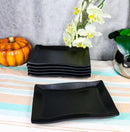 Pack Of 6 Black Silk Melamine Rectangular Wavy Sushi Dinner Buffet Plates 8.25”L