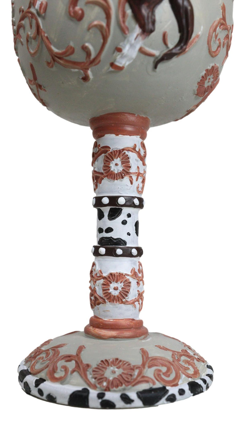 Trail Of Painted Ponies Western Leather Cowboy Horse Pony Scroll Art Wine Goblet