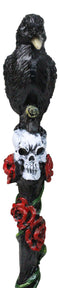 Fantasy Raven Crow Perching On White Skull with Rose Vines Decorative Magic Wand
