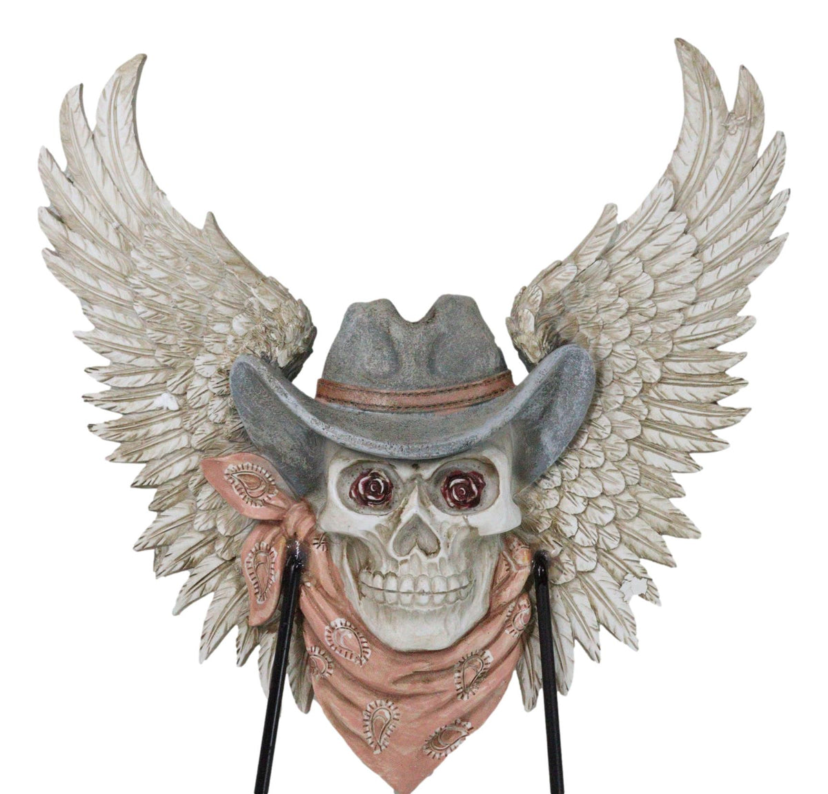 Rustic Western Cow Skull With Horns And Angel Wings Wall Double Hooks Sculpture