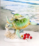 Green Sea Turtles Family Swimming By Coral Reef Sea Anemone Clownfish Figurine
