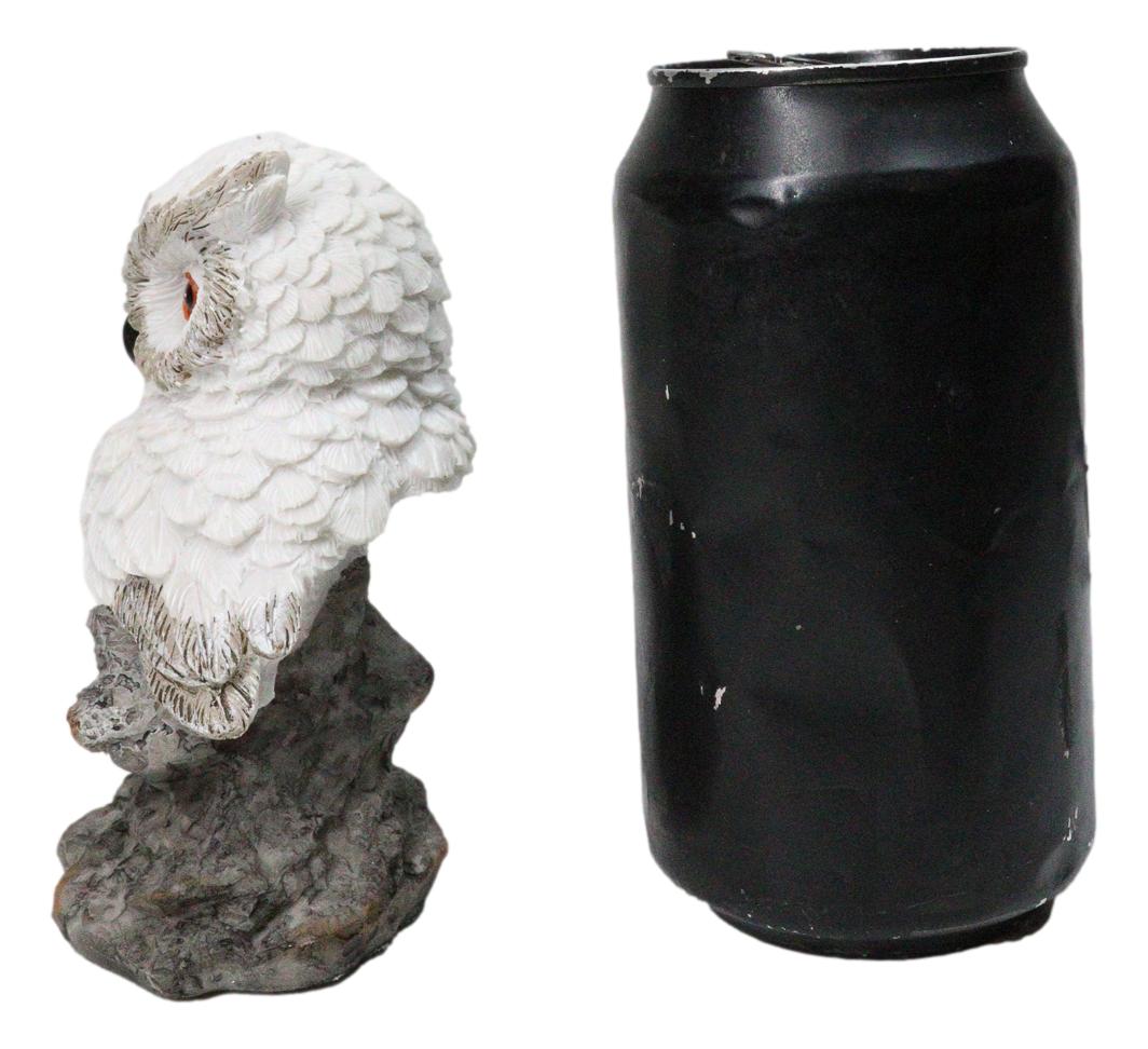 Whimsical White Snow Night Owl Perching On Tree Branch Figurine Decor