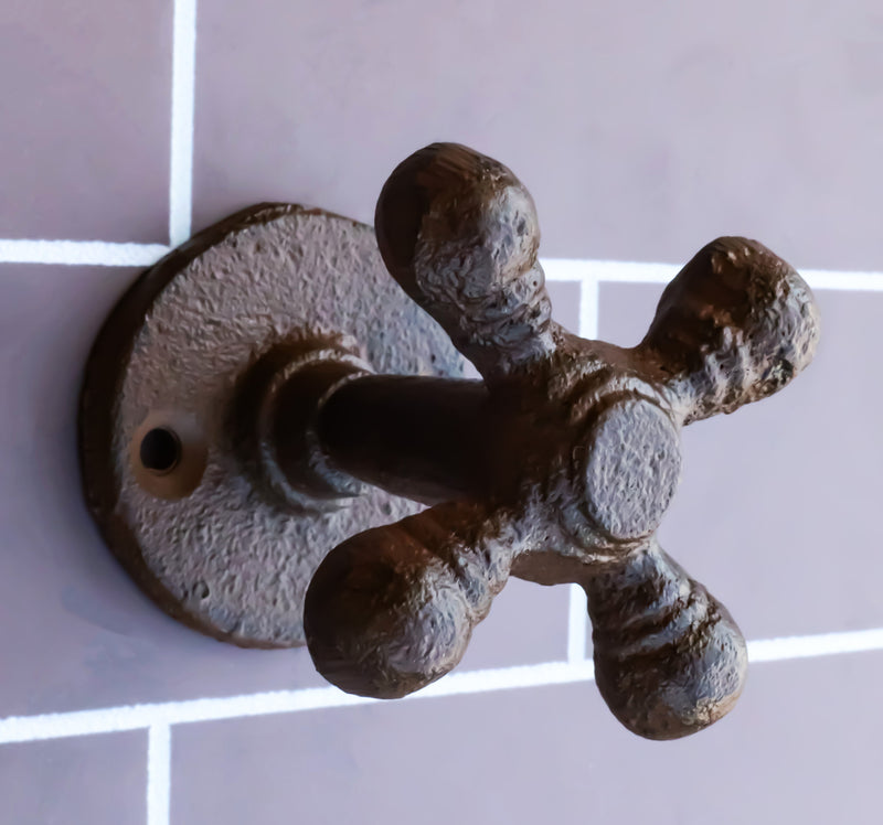 Pack Of 2 Cast Iron Vintage Rustic Farmhouse Cross Handle Sink Faucet Wall Hooks