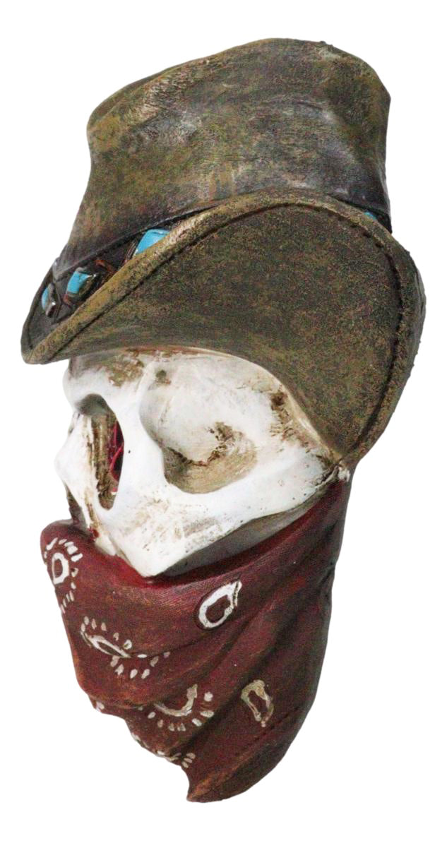 Western Wild West Cowboy Skull With Rose Eyes Hat and Bandana Mask Wall Decor