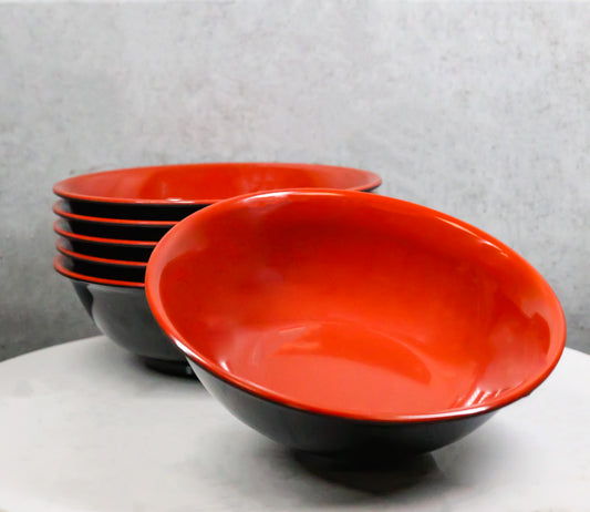 Set Of 6 Red And Black Round Medium Pasta Soup Salad Rice Melamine Bowls 8"D