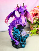 Whimsical Adorable Purple Dragon Perching On LED Crystal Cave Rocks Figurine