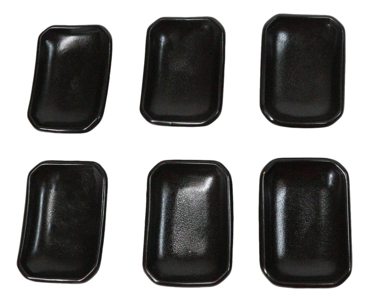 Pack Of 6 Ceramic Black Kokuyo Soy Sauce Oil Condiment Rectangular Dishes 2oz