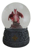 Fantasy Celtic Quadrilateral Knotwork Red Volcano Dragon Water Globe Figurine