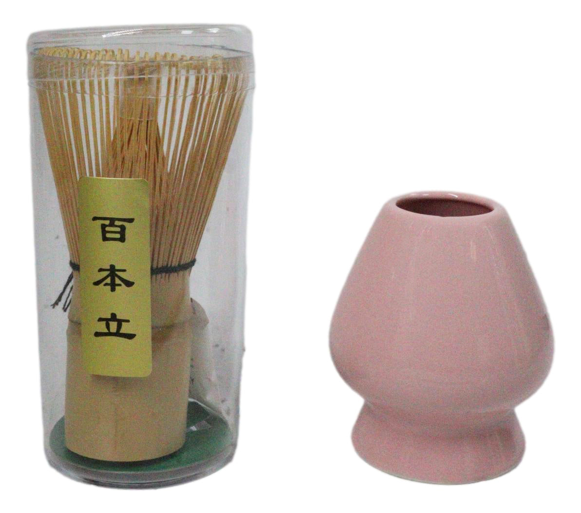 Ebros Pink 3 Piece Matcha Whisk Bamboo Chasen Scoop And Ceramic Stand Set