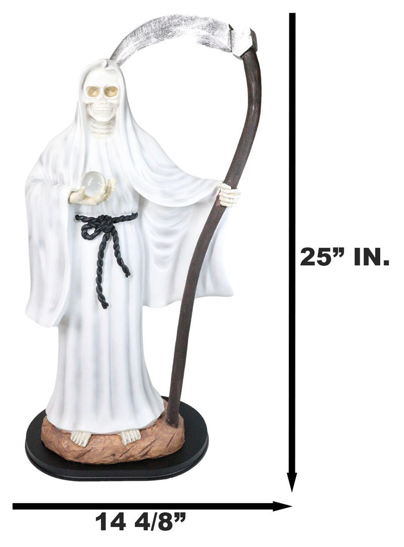 Large 2 Feet Tall Holy Death Santa Muerte Holding Scythe In White Robe Statue