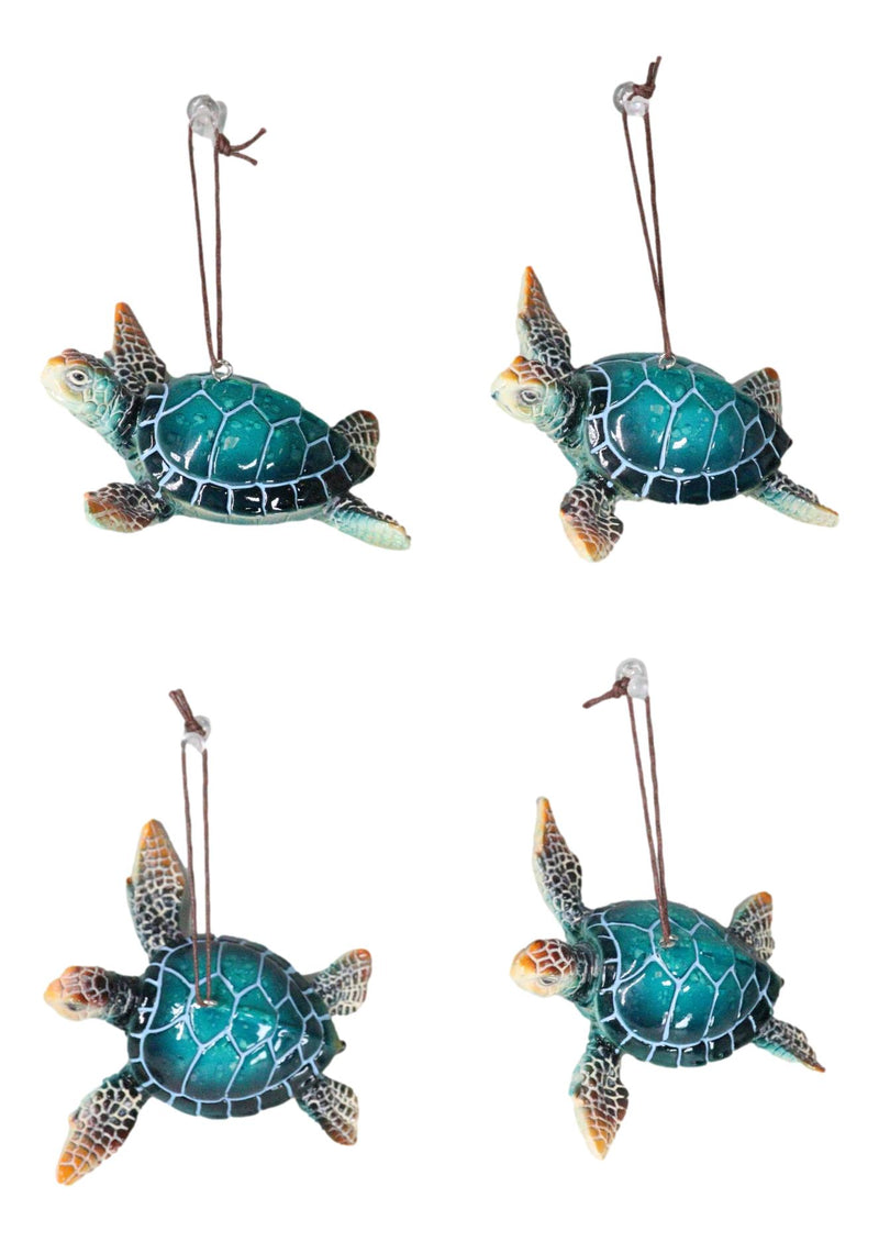 Set Of 4 Nautical Blue Sea Turtles Ocean Marine Wall Hanger Decor Tree Ornaments