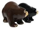 Rustic Forest Black Bear With Grizzly Bear Ceramic Salt And Pepper Shakers Set