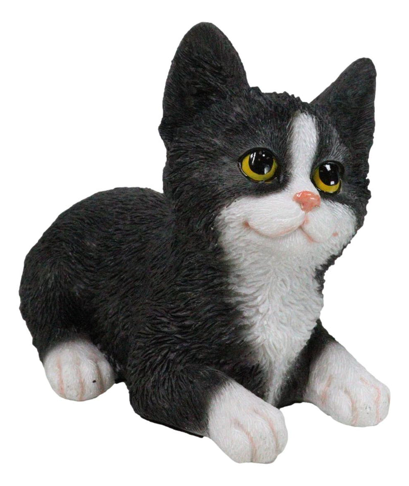 Lifelike Sitting Tuxedo Black and White Feline Kitten Cat Pet Pal Figurine