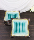 Pack Of 6 Green Midori Kannyu Ceramic Wavy Square Appetizer Salad Plates 7"