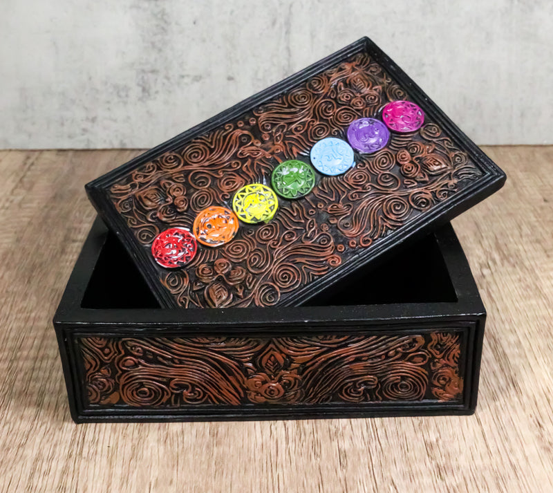Metaphysical Rainbow 7 Chakra Zone Floral Scrollwork Tarot Cards Trinket Box