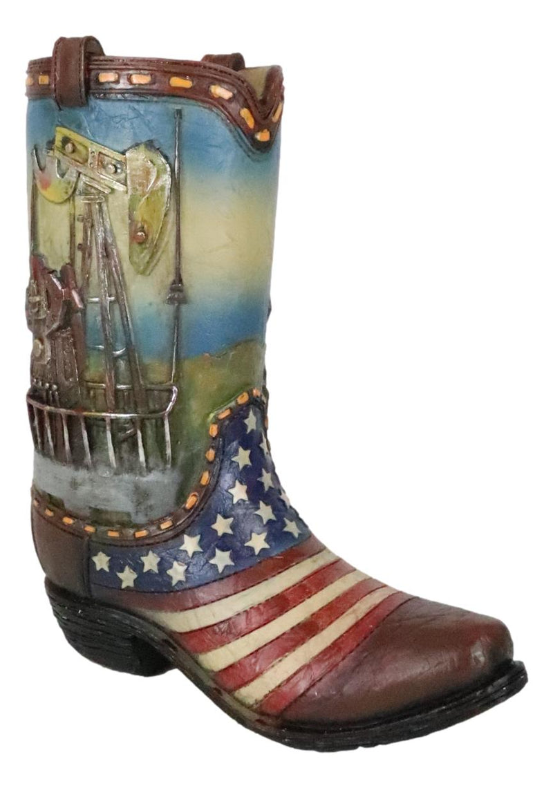 Rustic Western American USA Flag With Oil Derrick Cowboy Boot Money Piggy Bank