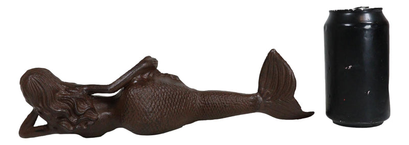 Cast Iron Rustic Nautical Siren Mermaid In Repose On Ocean Bed Sculpture 13"L