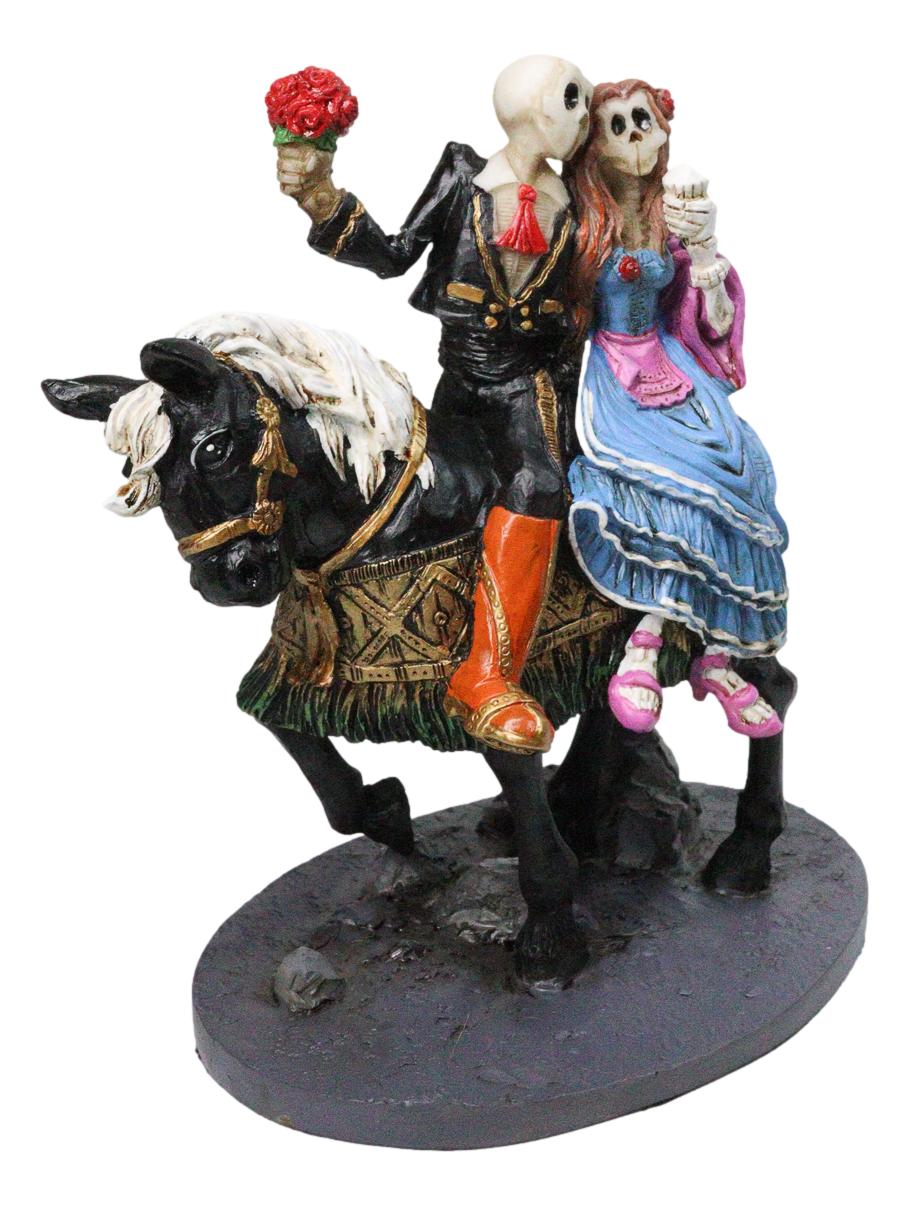 Day Of The Dead Our Special Day Skeleton Mariachi Couple On Black Horse Figurine