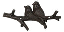 Set of 2 Cast Iron Rustic 2 Lovebirds Perching On Branch 2-Pegs Wall Hooks